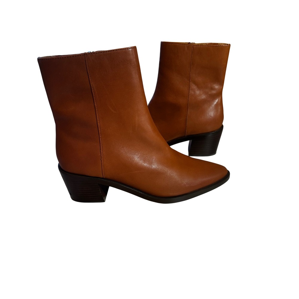 Madewell The Darcy Warm Cinnamon Leather Pointed Toe Block Heel Ankle Boots 9.5